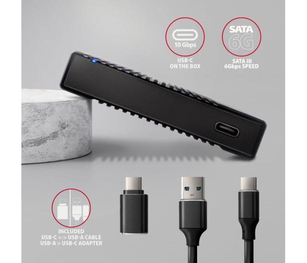 Axagon EE25-GTR, USB-C 10Gbps - SATA 6G 2.5" RIBBED box, czarny - 1353413 - zdjęcie 6